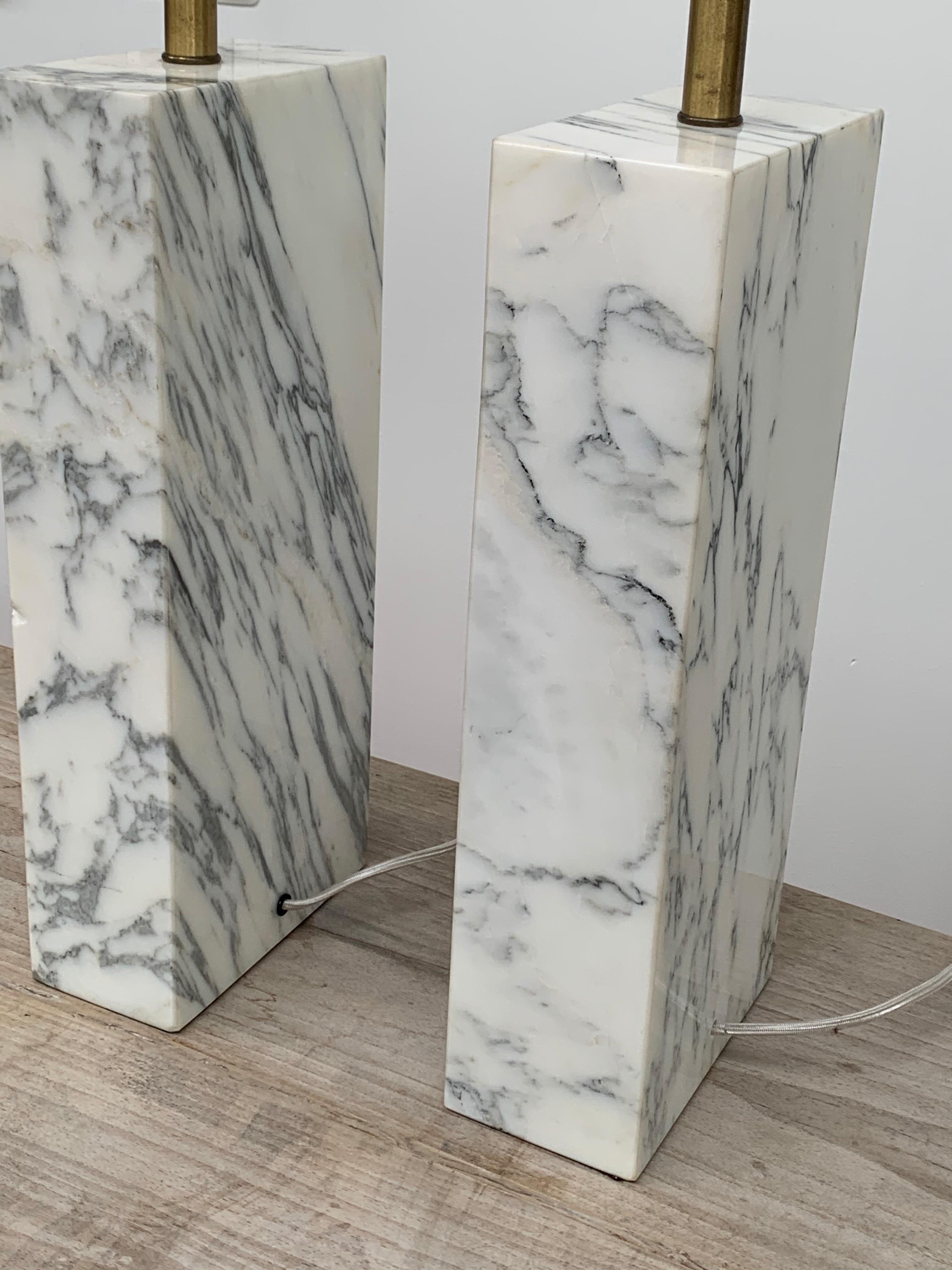 Carrara Marble Table Lamps by Elizabeth Kauffer For Sale 3