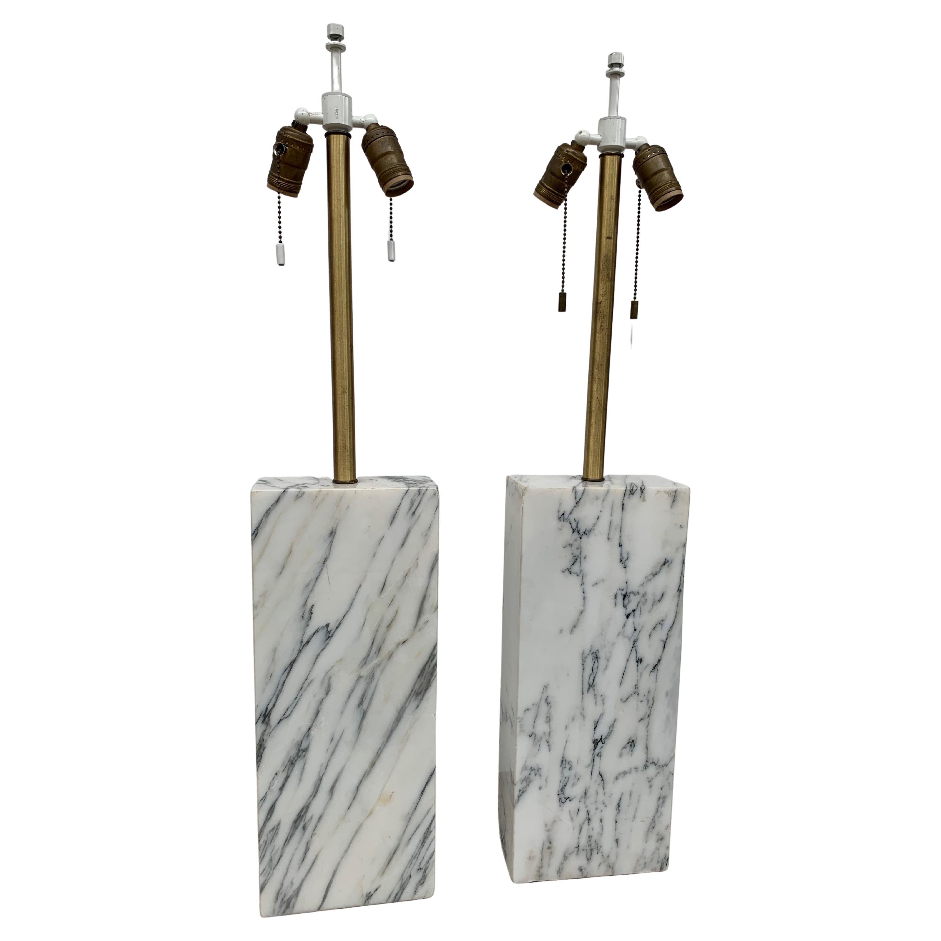 Carrara Marble Table Lamps by Elizabeth Kauffer For Sale