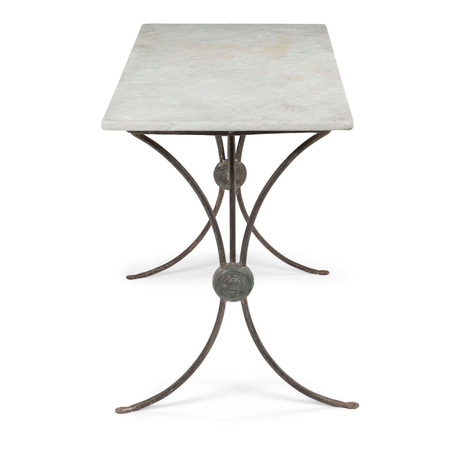 Neoclassical Carrara Marble Top French Iron Garden Table