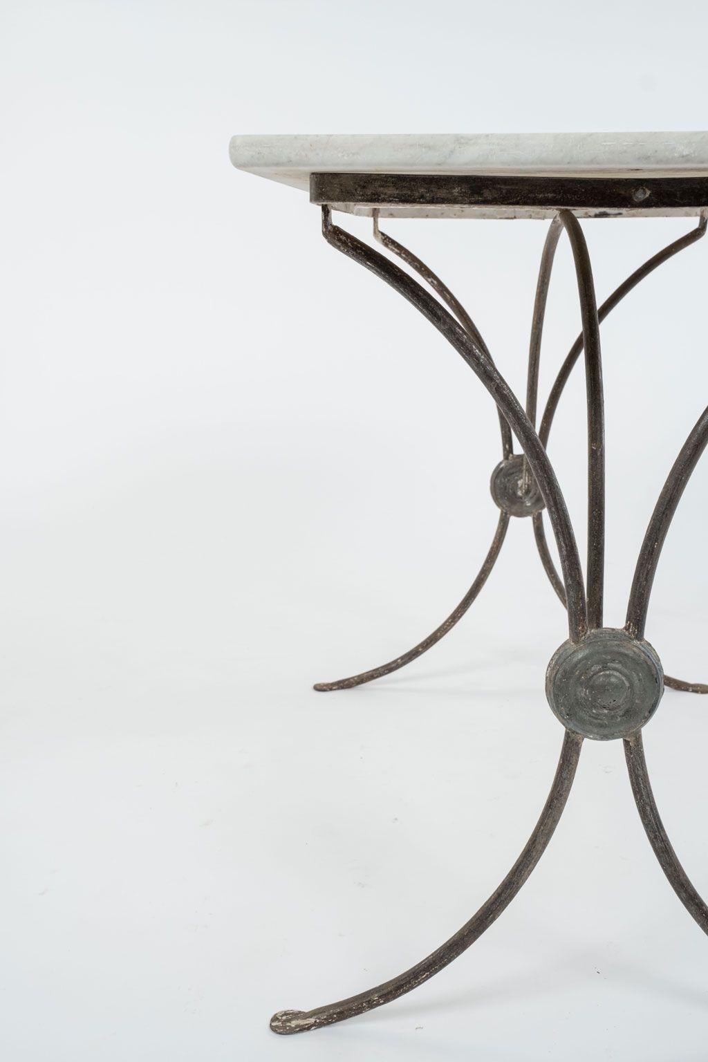 Hand-Carved Carrara Marble Top French Iron Garden Table