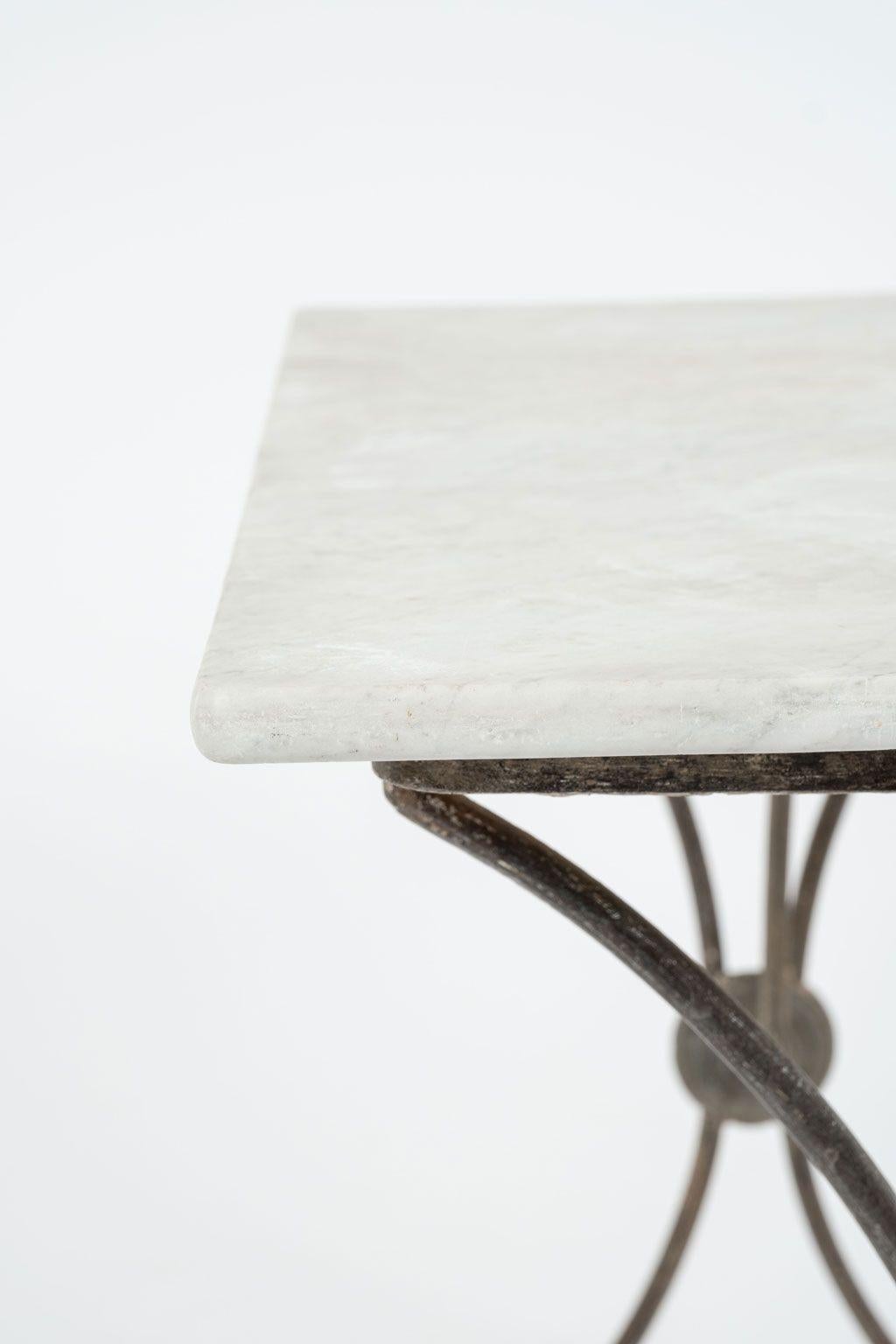 Carrara Marble Top French Iron Garden Table In Good Condition In Houston, TX