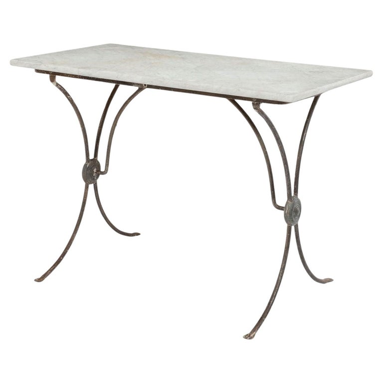 Carrara Marble Top French Iron Garden Table For Sale at 1stDibs