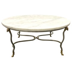 Carrara Marble-Top Steel and Brass Coffee Table with Ram's Head