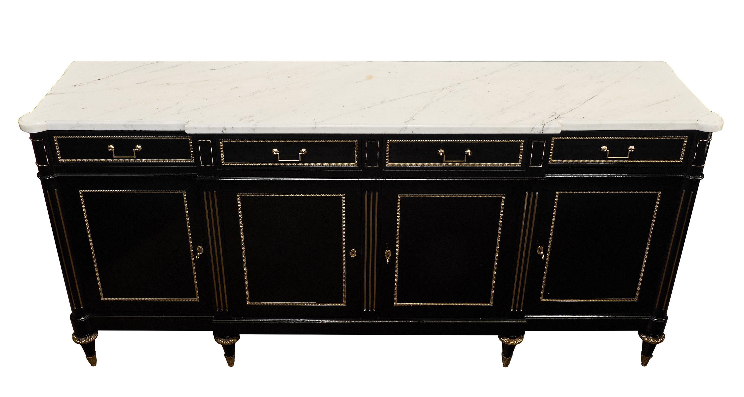 Brass Carrara Marble Topped Louis XVI Buffet