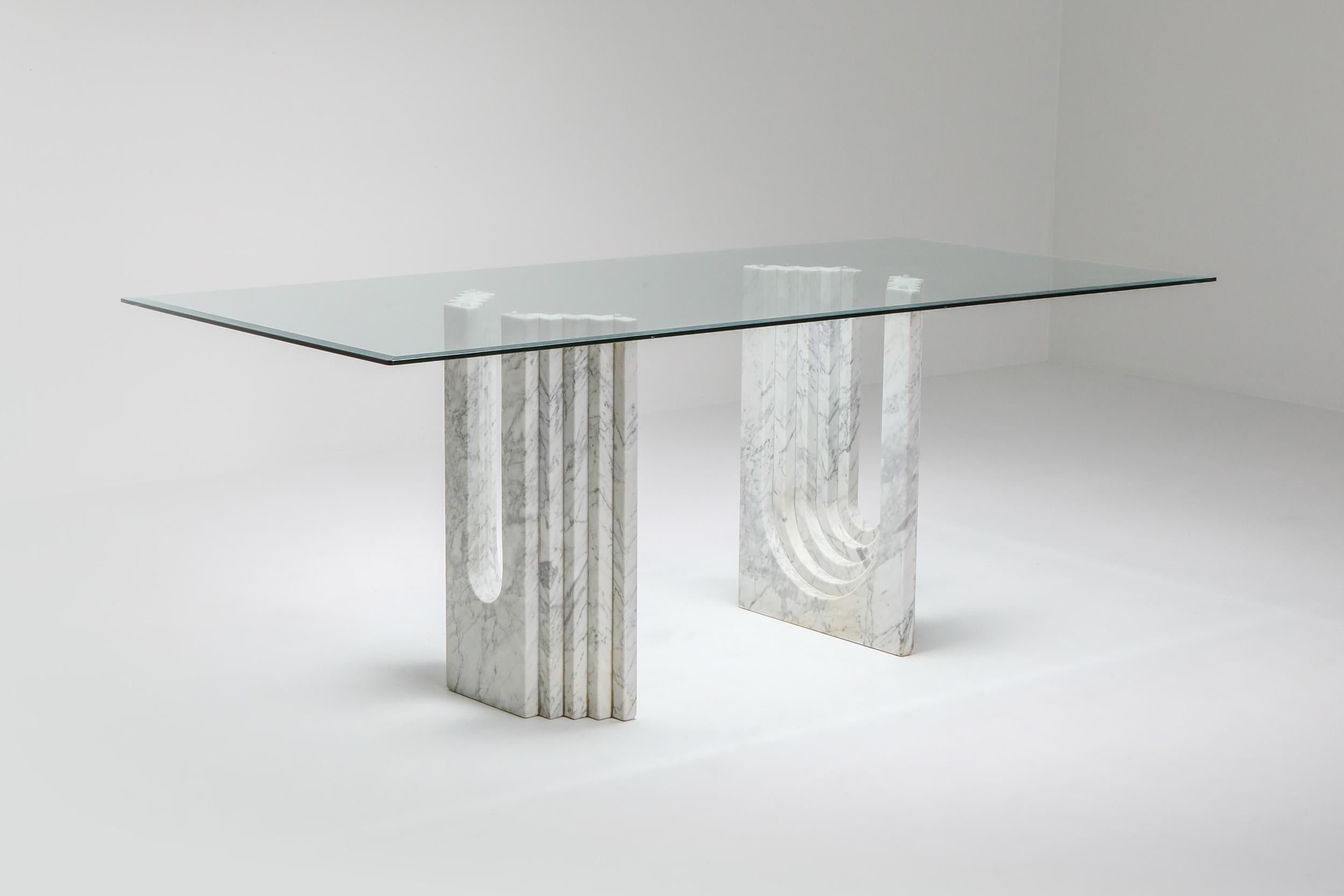 Carrara White Marble Dining Table Scarpa In Excellent Condition In Antwerp, BE