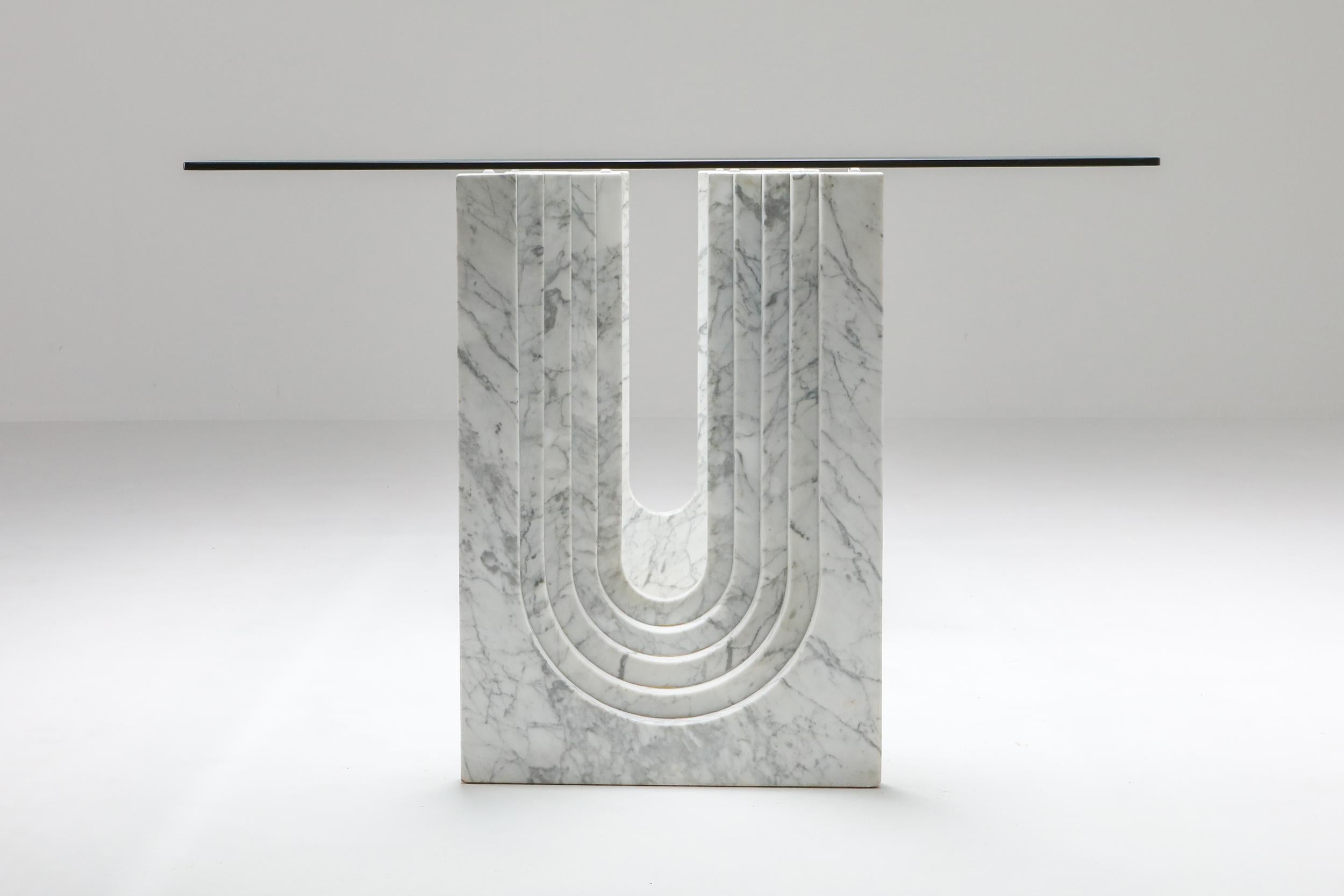 20th Century Carrara White Marble Dining Table Scarpa