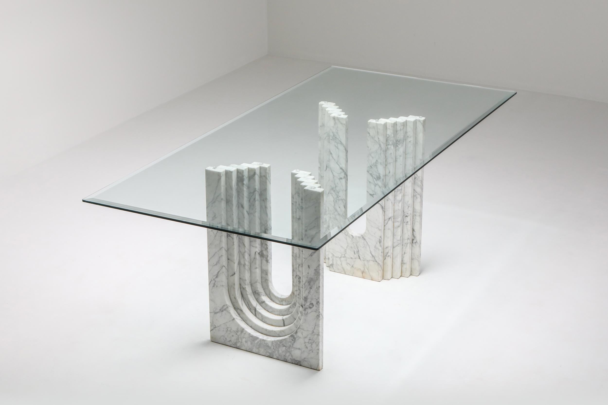 Glass Carrara White Marble Dining Table Scarpa