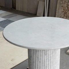 Carrara White Marble Round Dining Table With Fluted Base