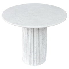 Carrara White Marble Round Dining Table With Fluted Base
