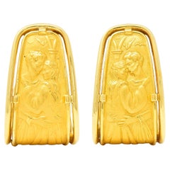 Carrara Y Carrara 18 Karat Yellow Gold Romeo & Juliet J-Hoop Vintage Earrings