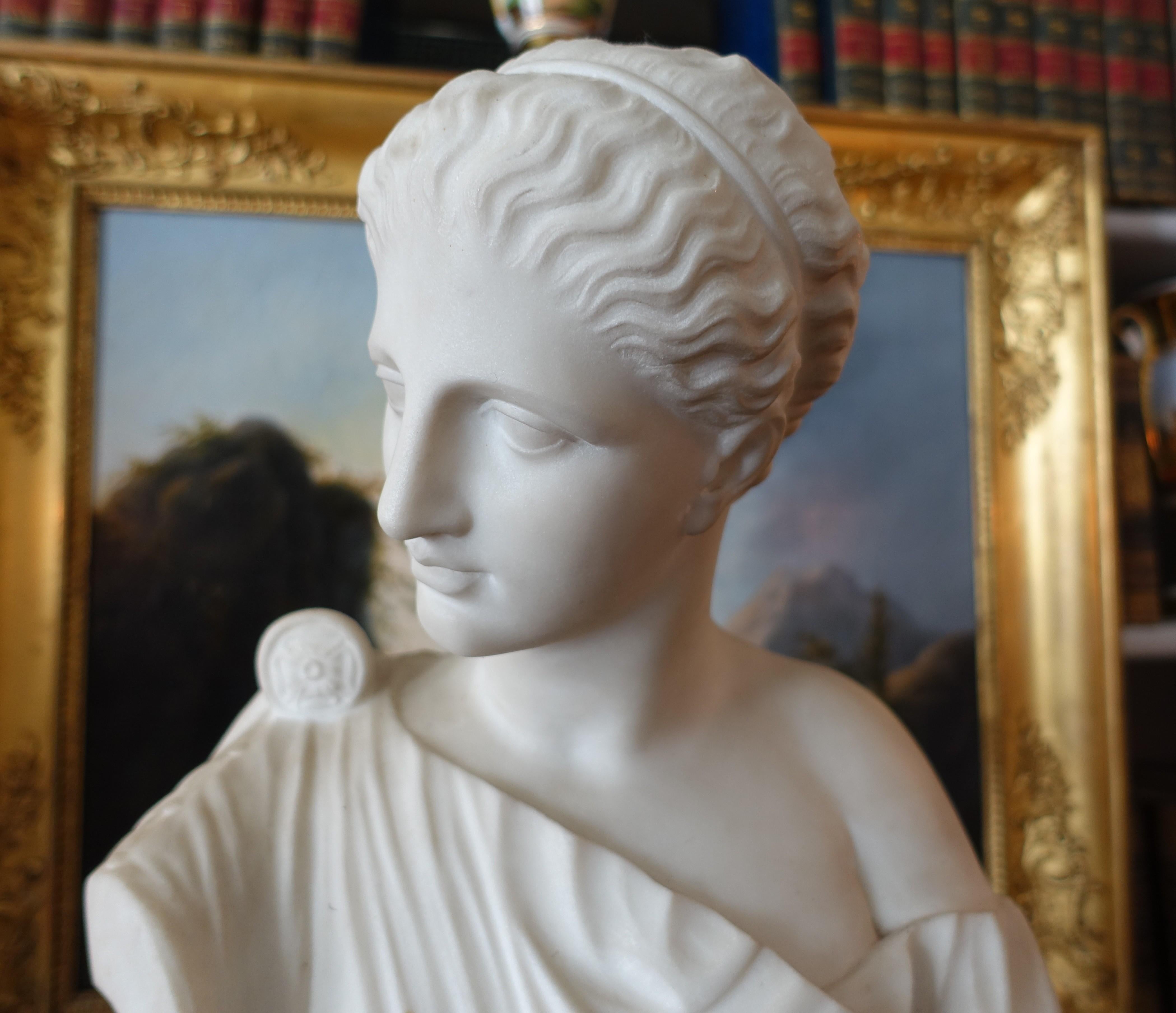 Busto de Venus en mármol de Carrare, estatua neoclásica firmada Pugi hacia 1900 en venta 2