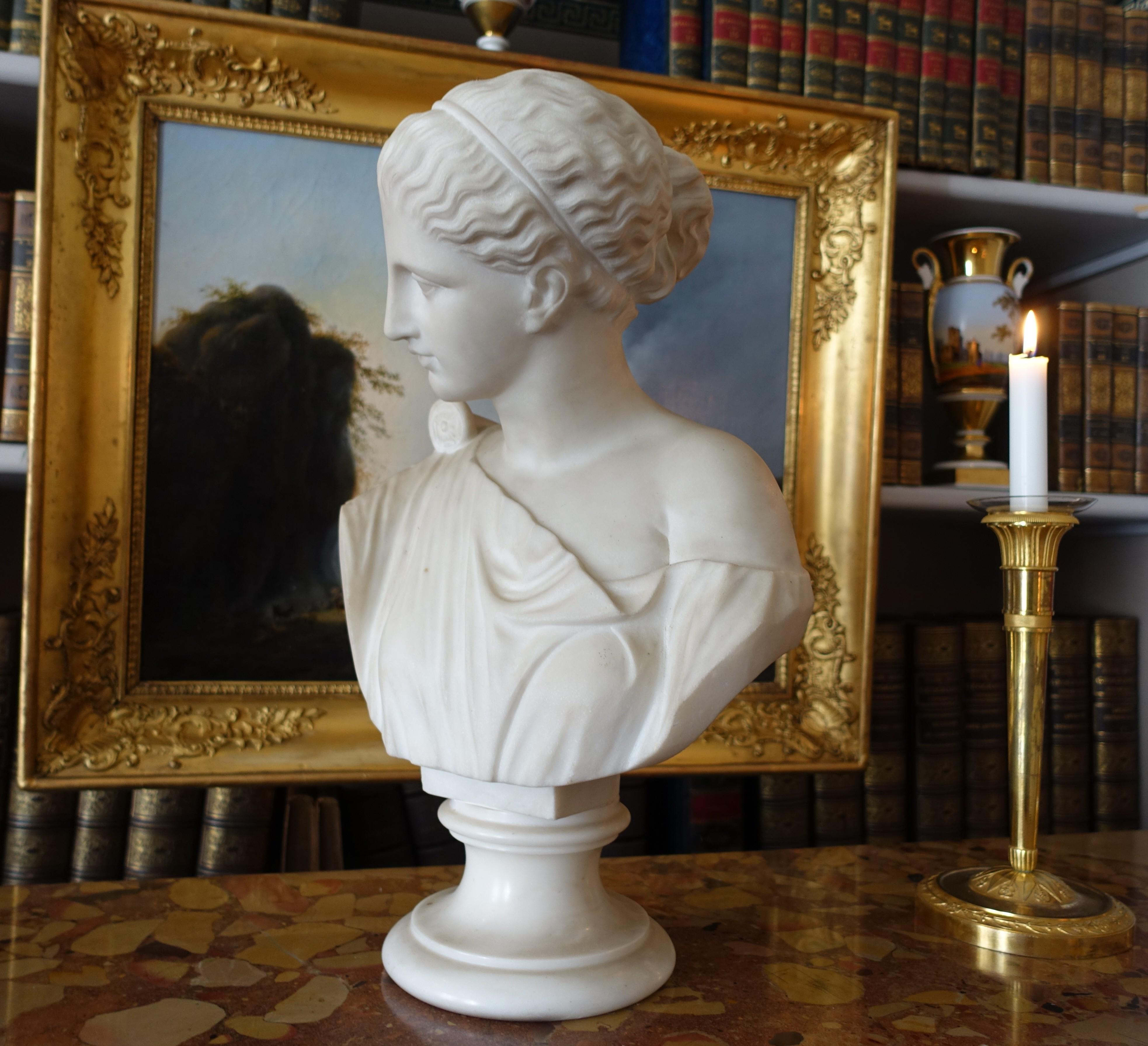 Busto de Venus en mármol de Carrare, estatua neoclásica firmada Pugi hacia 1900 Mármol de Carrara en venta