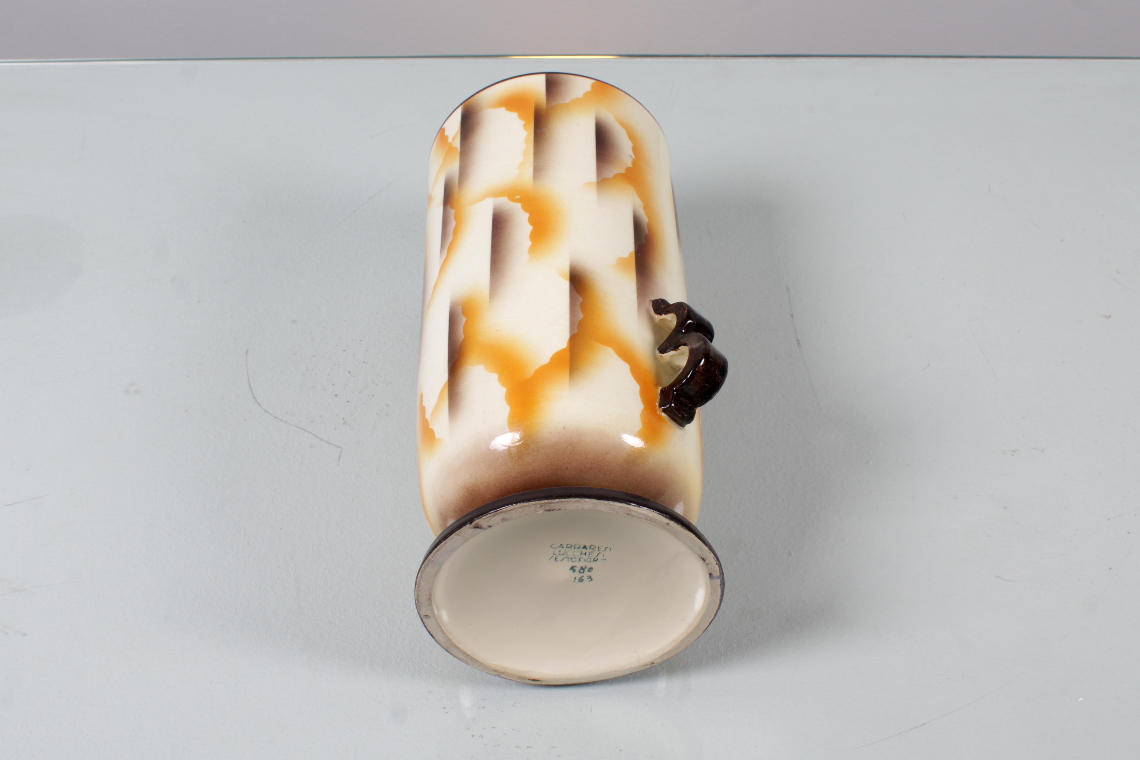 Carraresi Lucchesi Sesto Fiorentino Vaso futuristico in ceramica aerografata Italia 30 in vendita 1