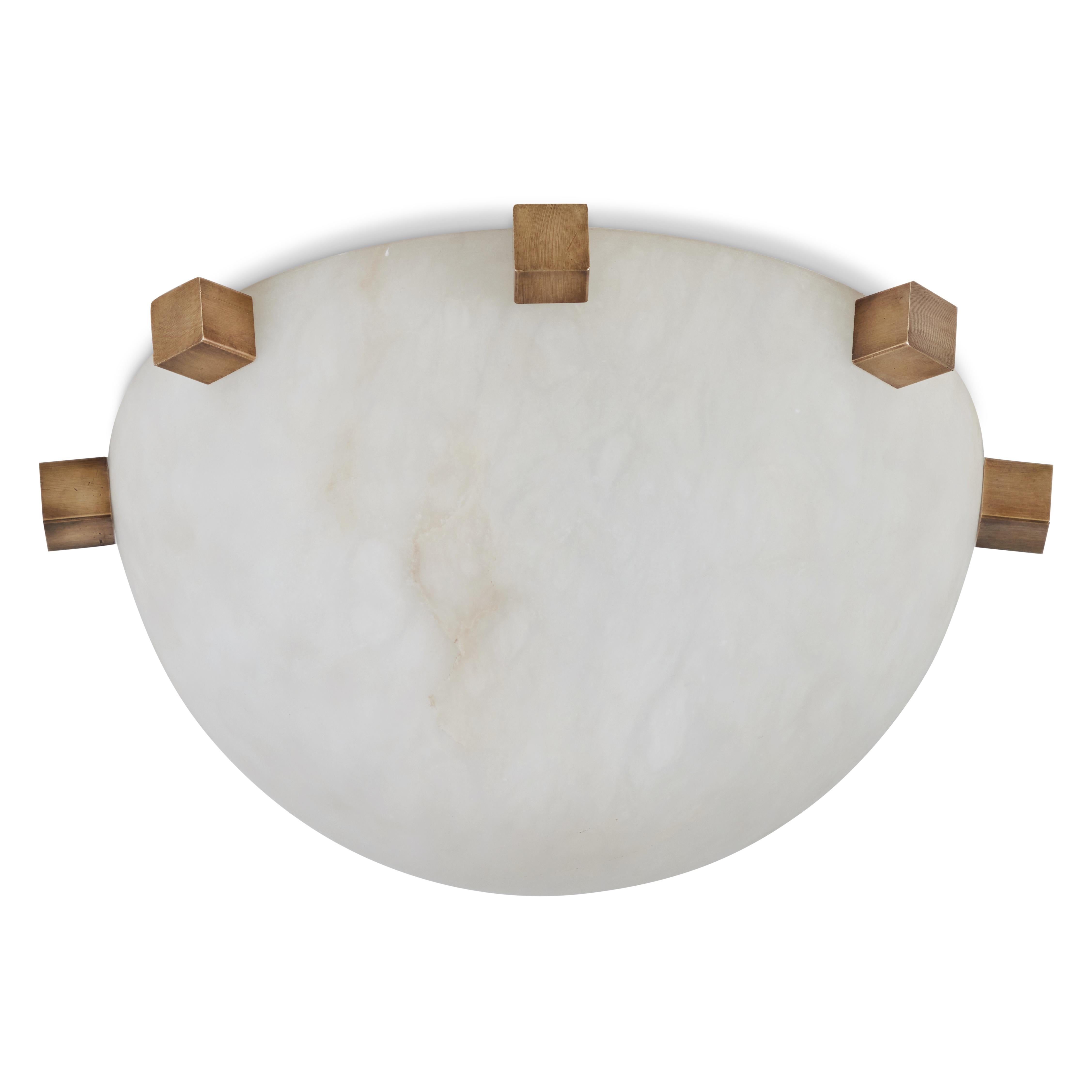 'Carré' Alabaster and Brass Wall or Ceiling Lamp by Denis De La Mesiere In New Condition For Sale In Glendale, CA
