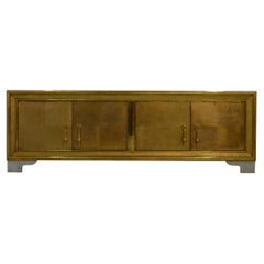Carre Credenza in Brass Clad Over MDF Marble Feet Handcrafted In India