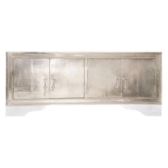 Credenza Carre in bronzo bianco rivestito in legno di teak realizzata a mano in India
