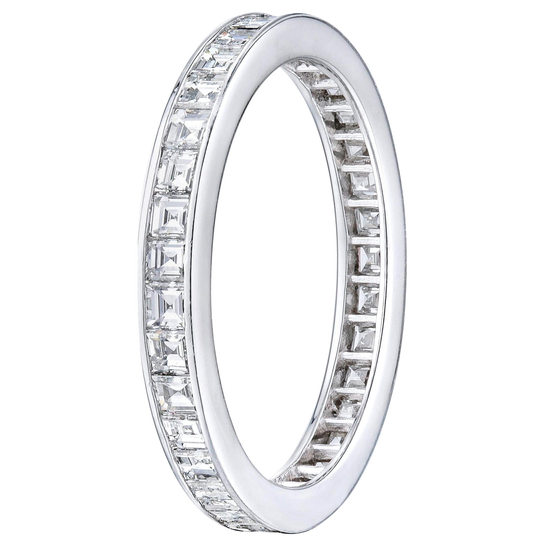 Carre Cut 1.50 Ct Channel Set Diamond Wedding Eternity Band Set in Platinum For Sale
