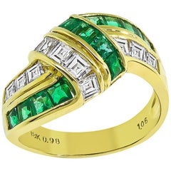 Carre Cut Diamond Emerald Yellow Gold Ring Carre Cut Diamond Emerald Yellow Gold Ring
