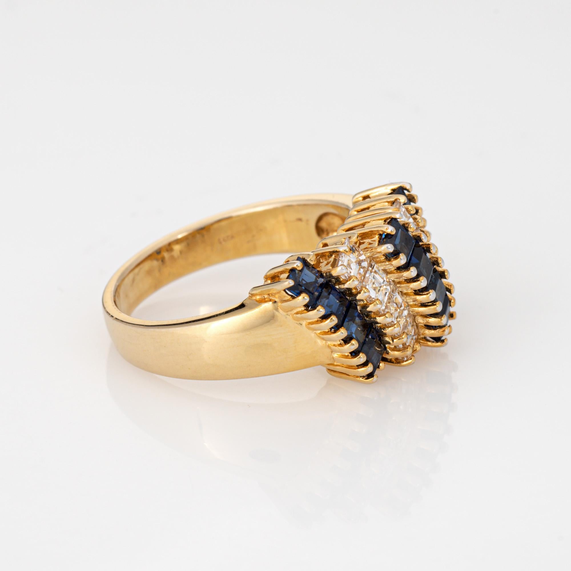 Modern Carre Cut Diamond Sapphire Ring Vintage 14k Yellow Gold Estate Fine Jewelry 6.5 For Sale