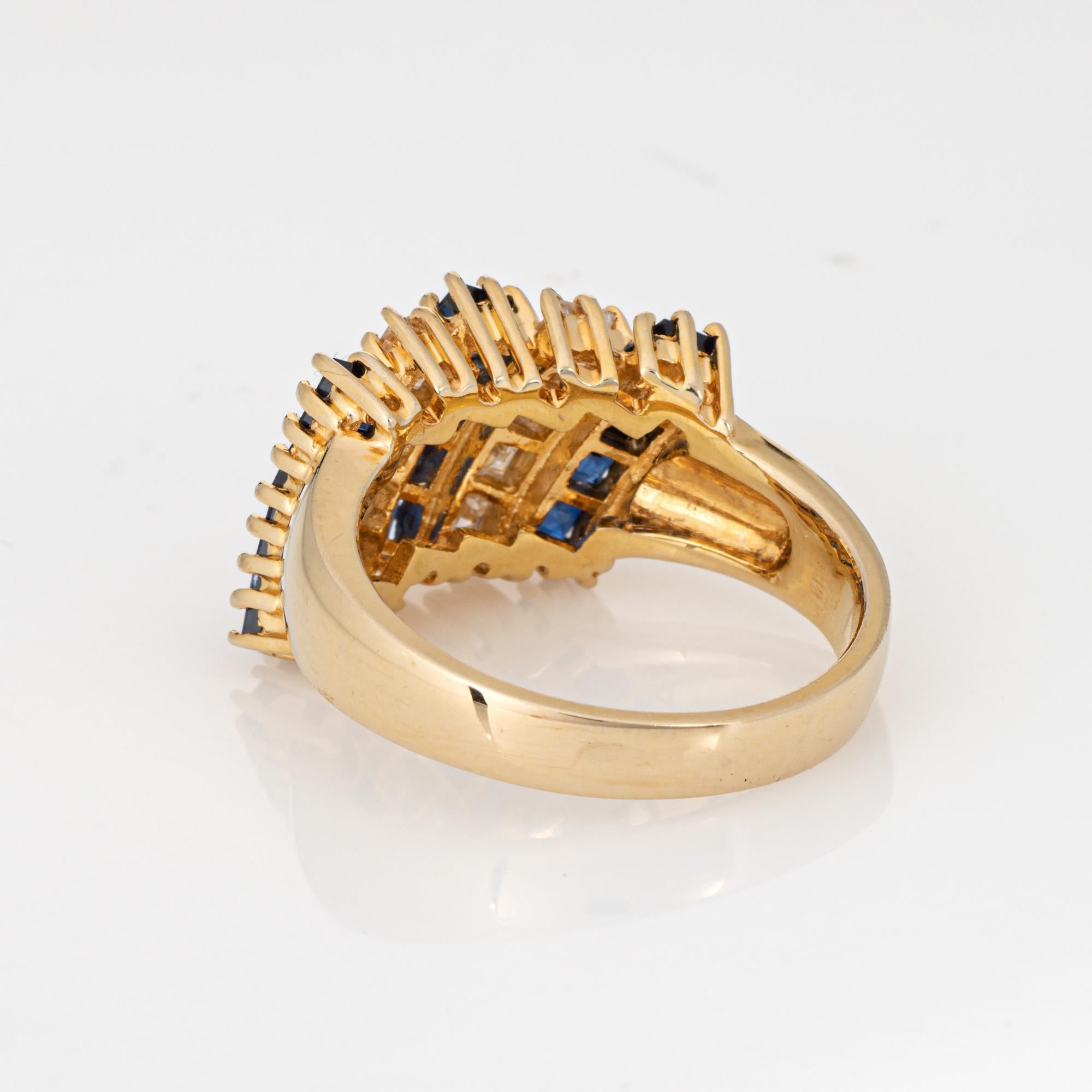Carre Cut Diamond Sapphire Ring Vintage 14k Yellow Gold Estate Fine Jewelry 6.5 In Good Condition For Sale In Torrance, CA