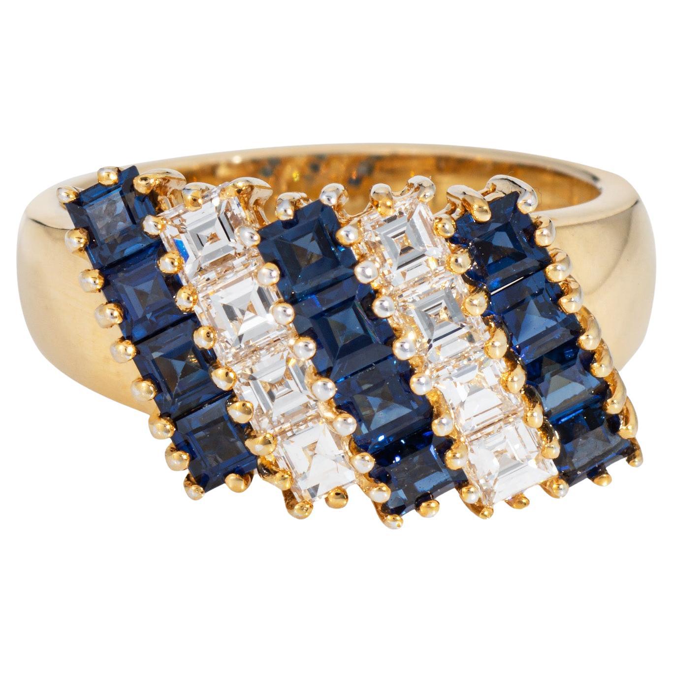 Anello con diamante e zaffiro Carrs Cut Vintage in oro giallo 14k Estate Jewelry 6,5