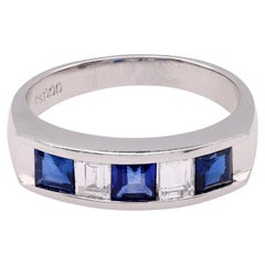 Carre Cut Sapphire Diamond Platinum Band