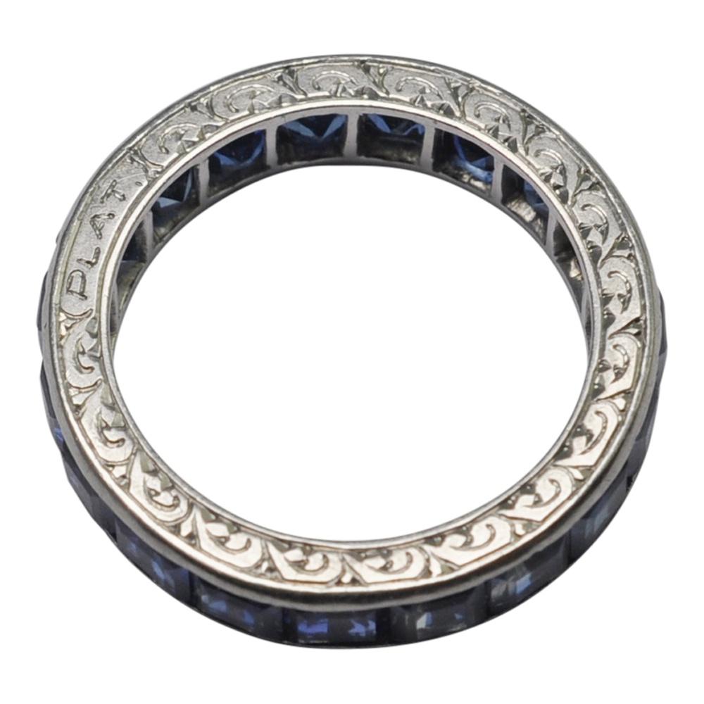 Carré Cut Sapphire Platinum Eternity Ring In Excellent Condition For Sale In ALTRINCHAM, GB