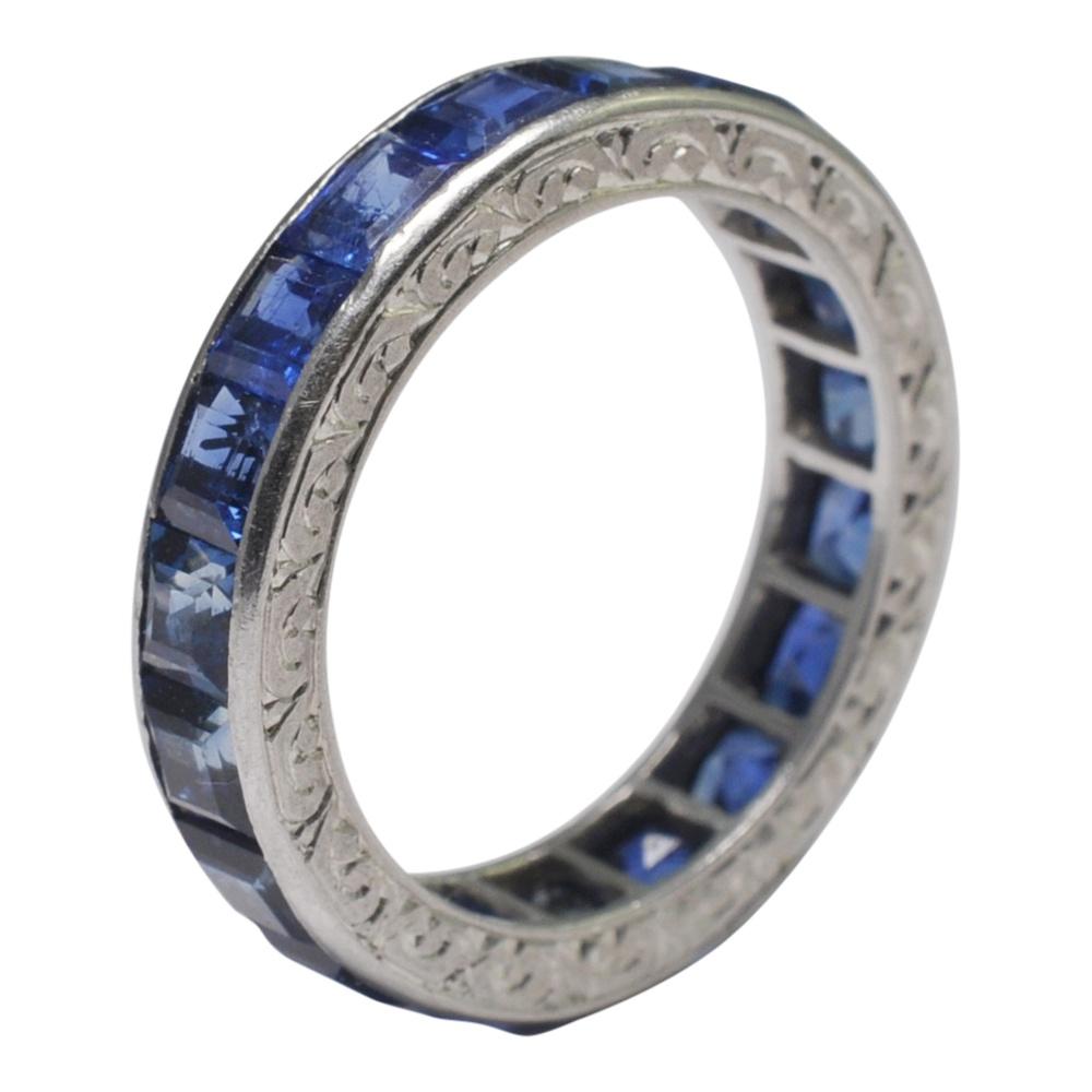 Women's Carré Cut Sapphire Platinum Eternity Ring For Sale