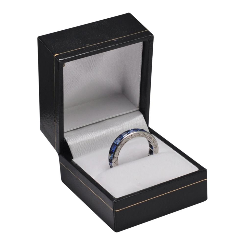Carré Cut Sapphire Platinum Eternity Ring For Sale 1