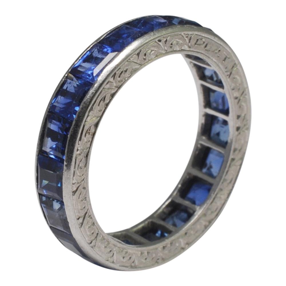 Carré Cut Sapphire Platinum Eternity Ring For Sale