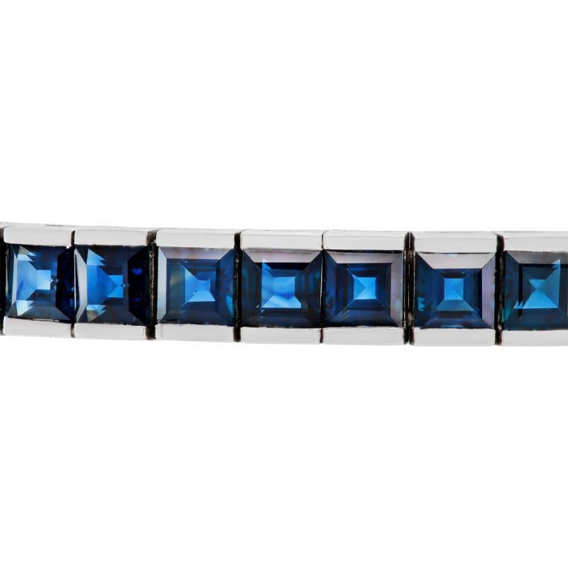 Carre Cut Sapphire Platinum Tennis Bracelet In Excellent Condition For Sale In Surfside, FL