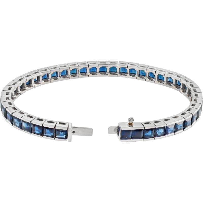 Women's Carre Cut Sapphire Platinum Tennis Bracelet For Sale