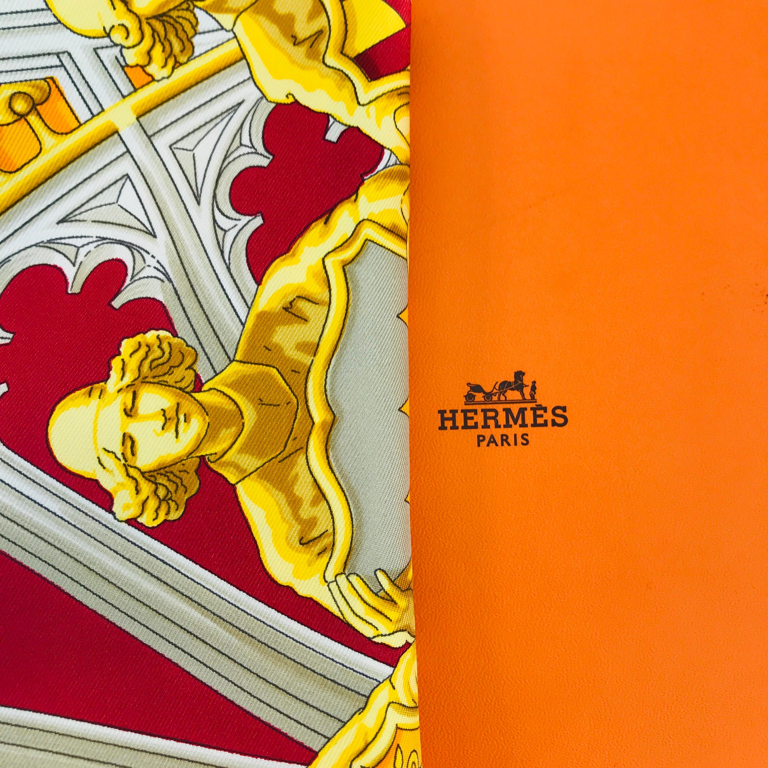 Red Carrè Hermes Paris Title “ British Heraldry “  For Sale