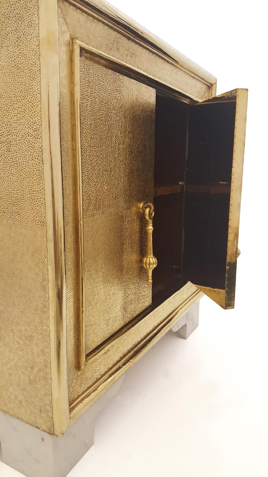 Other Carre Nightstand in Brass Clad Over Teakwood Handcrafted in India For Sale