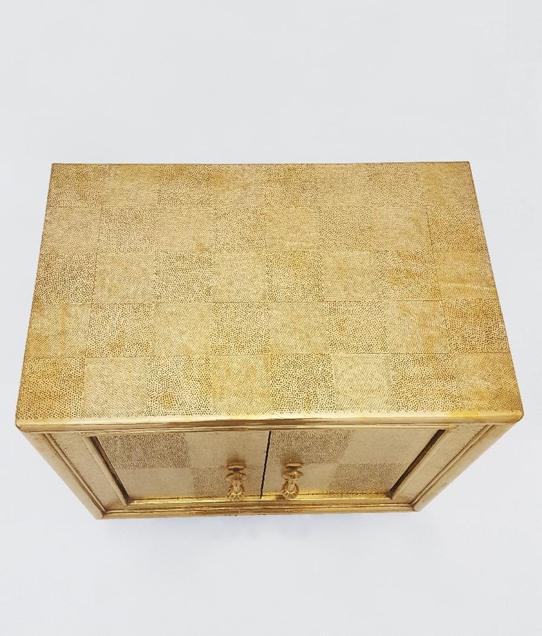 Carre Nightstand in Brass Clad Over Teakwood Handcrafted in India In New Condition For Sale In New York, NY