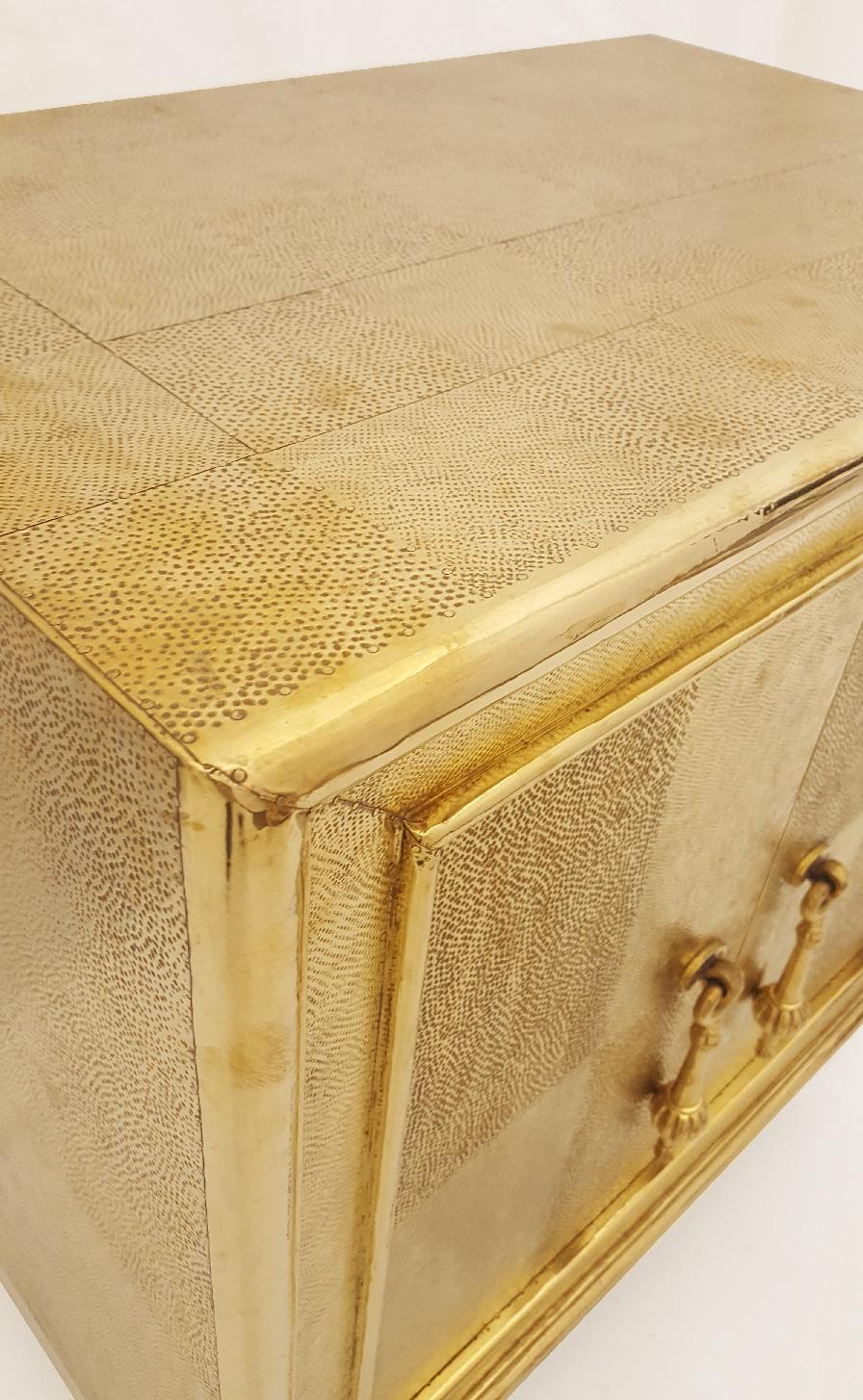 Carre Nightstand in Brass Clad Over Teakwood Handcrafted in India In New Condition For Sale In New York, NY