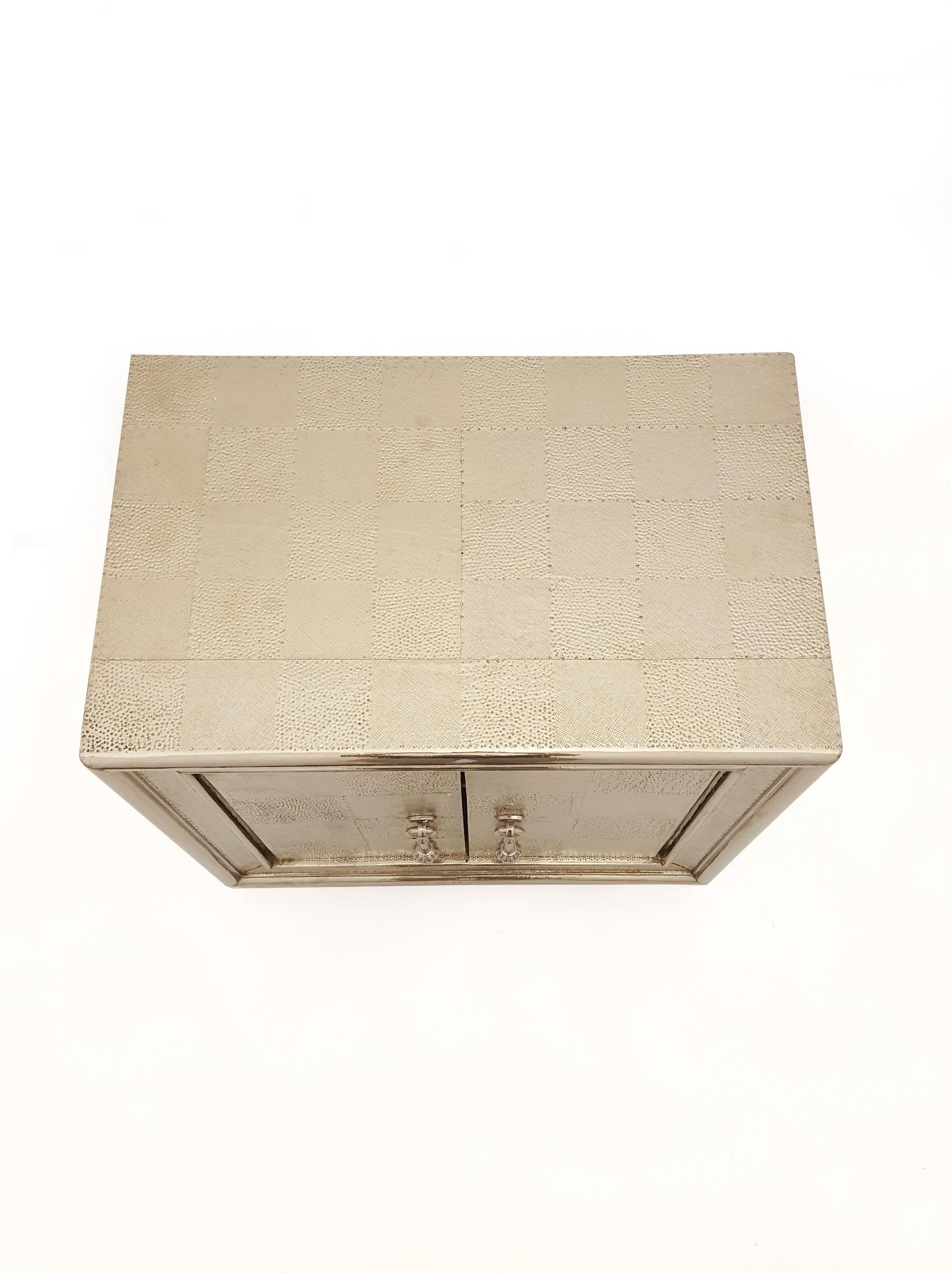 Carre Nightstand in White Bronze Clad Over Teakwood Handcrafted in India For Sale 1