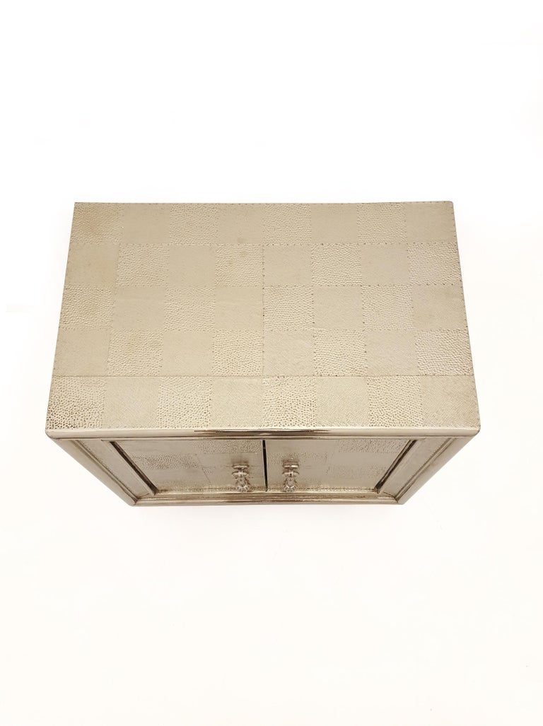 Carre Nightstand in White Bronze Clad Over Teakwood Handcrafted in India For Sale 2