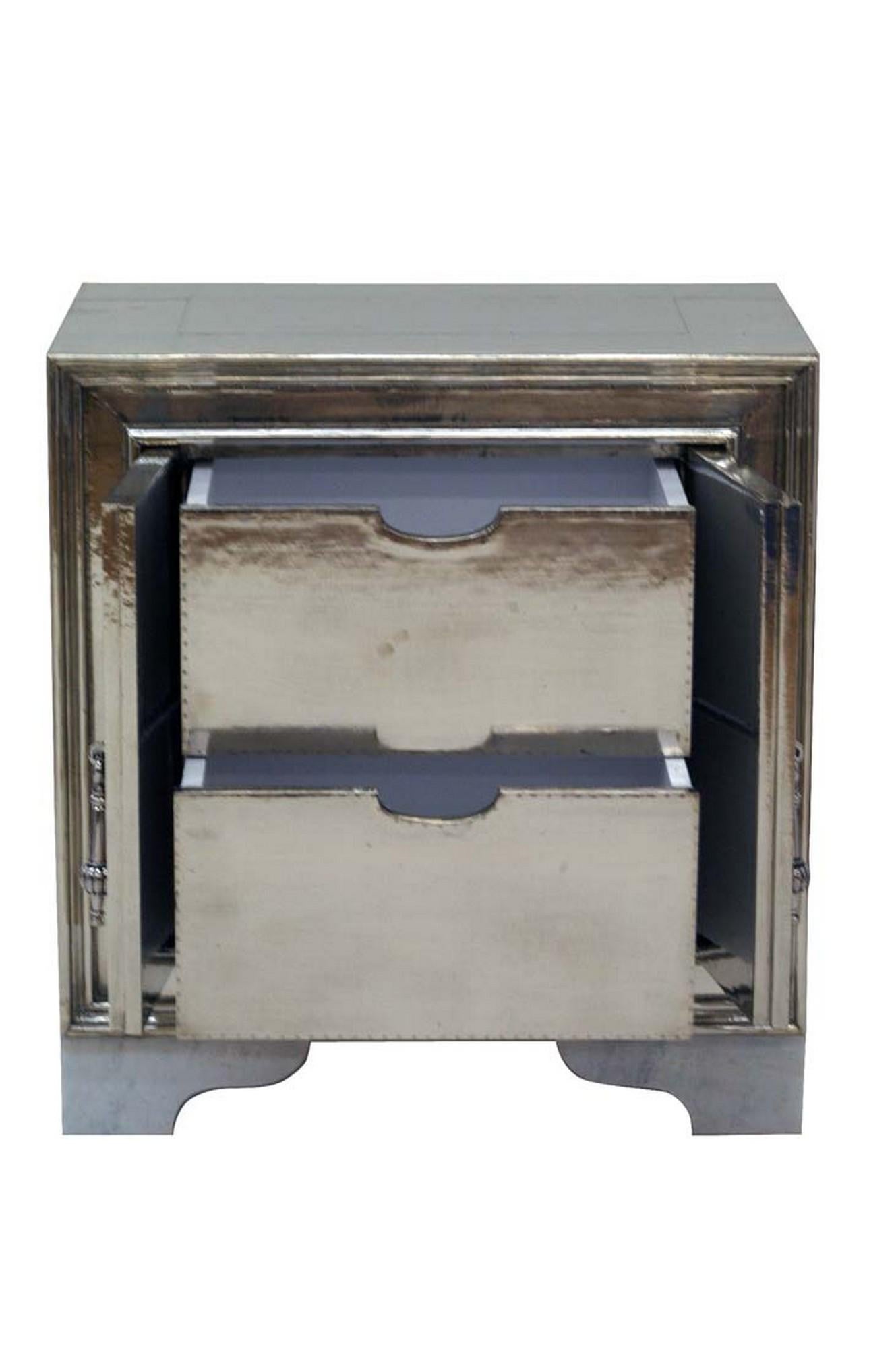 Other Carre Nightstand in White Bronze Clad Over Teakwood Handcrafted in India For Sale