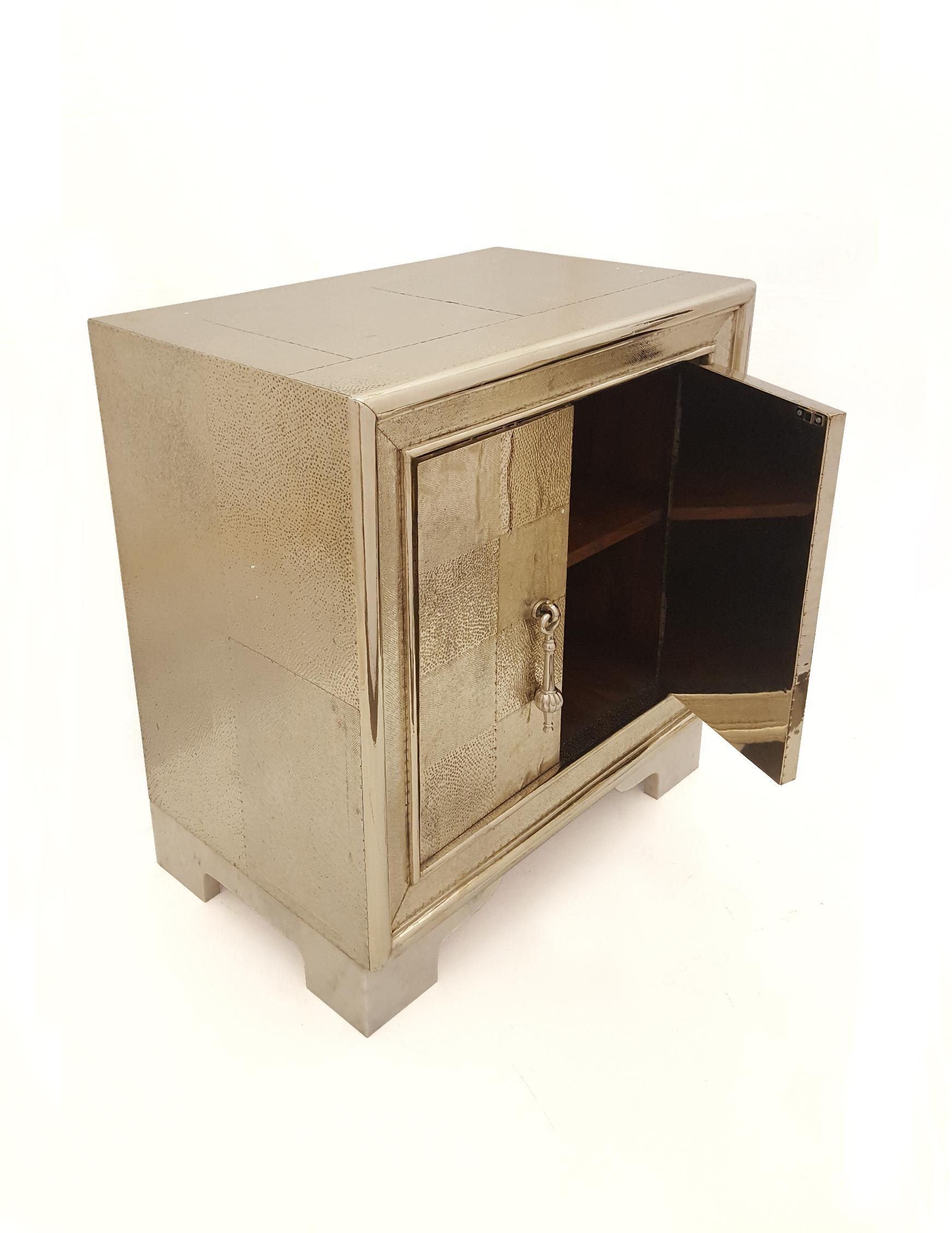 Carre Nightstand in White Bronze Clad Over Teakwood Handcrafted in India In New Condition For Sale In New York, NY