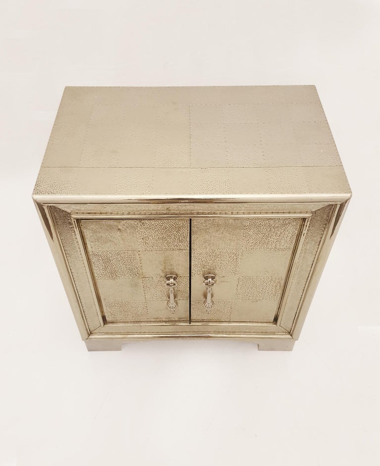 Carre Nightstand in White Bronze Clad Over Teakwood Handcrafted in India For Sale 1