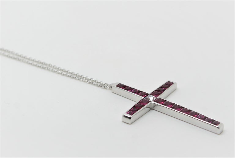 Carrè Ruby and French Cut Diamond Cross Pendant Necklace For Sale at ...