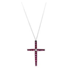 Carrè Ruby and French Cut Diamond Cross Pendant Necklace