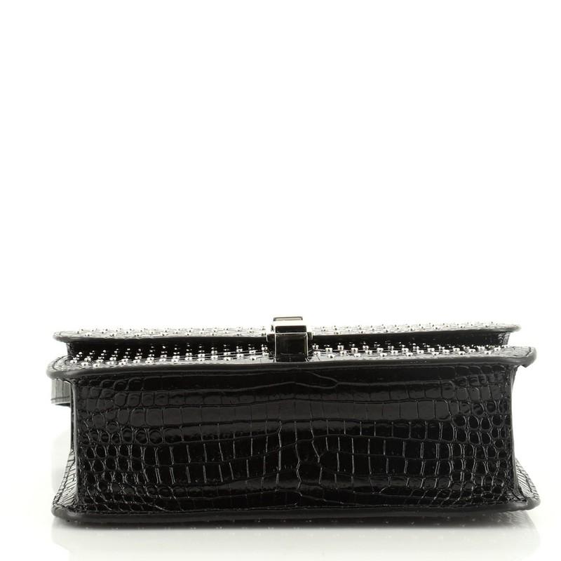 Women's or Men's Carre Satchel Studded Crocodile Embossed Leather Medium
