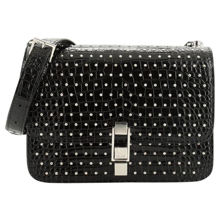 Carre Satchel Studded Crocodile Embossed Leather Medium