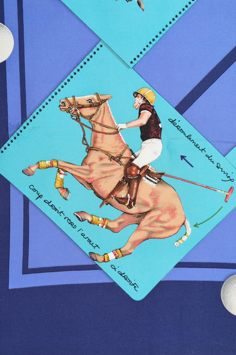 Carré silk scarf Polo design by Chantal de Crissey HERMES In Excellent Condition For Sale In Saint-Ouen-Sur-Seine, FR