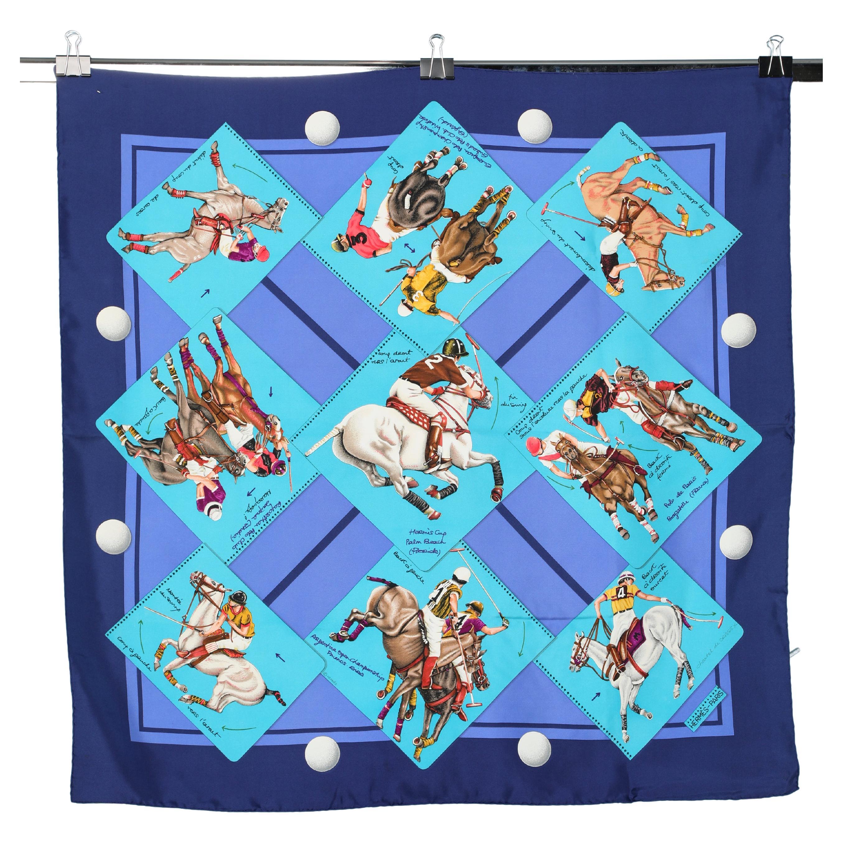Carré silk scarf Polo design by Chantal de Crissey HERMES For Sale