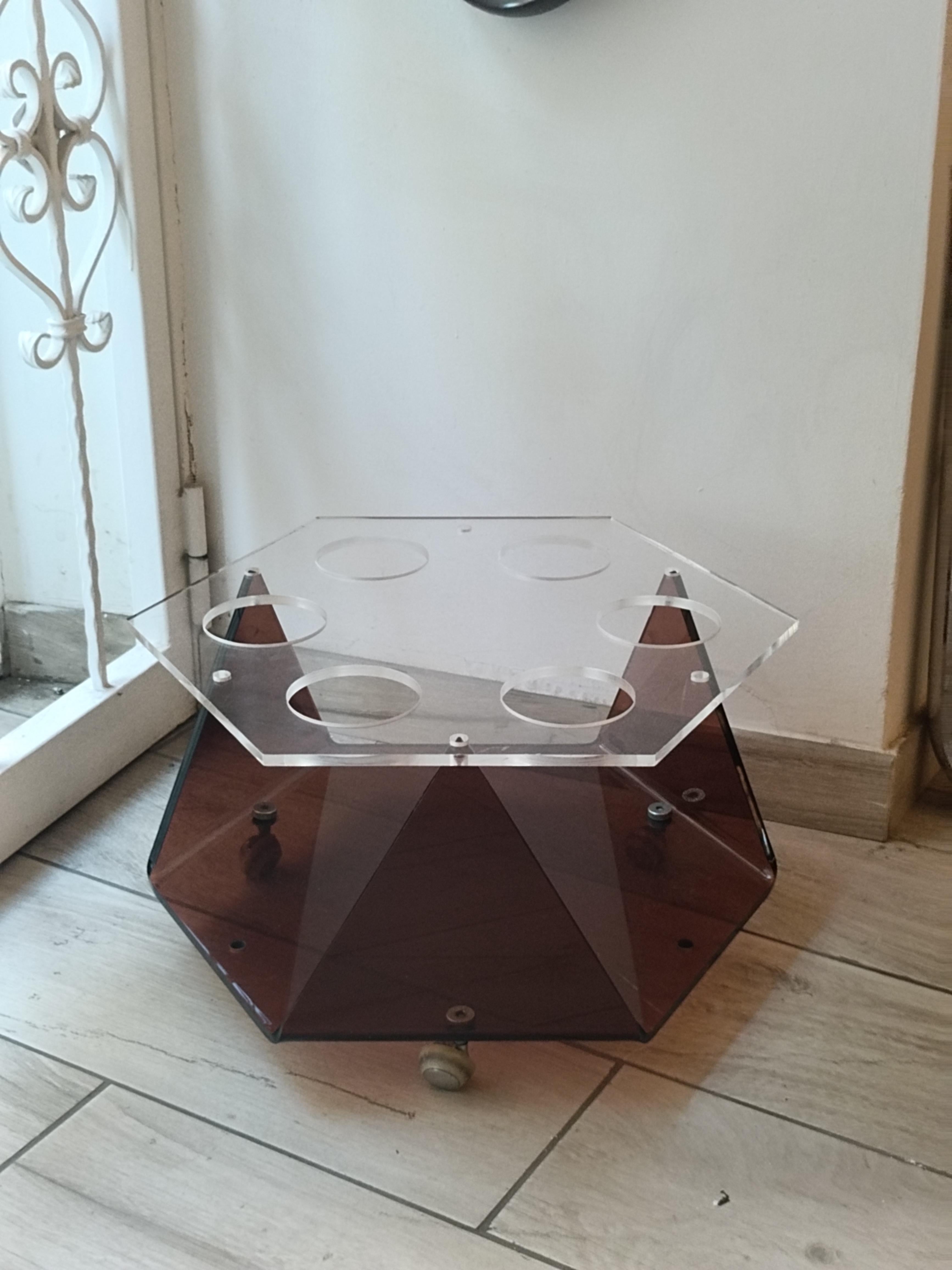 Mid-Century Modern Carrellino Bar in Lucite Trasparente e Fume', Italia 1970s en vente