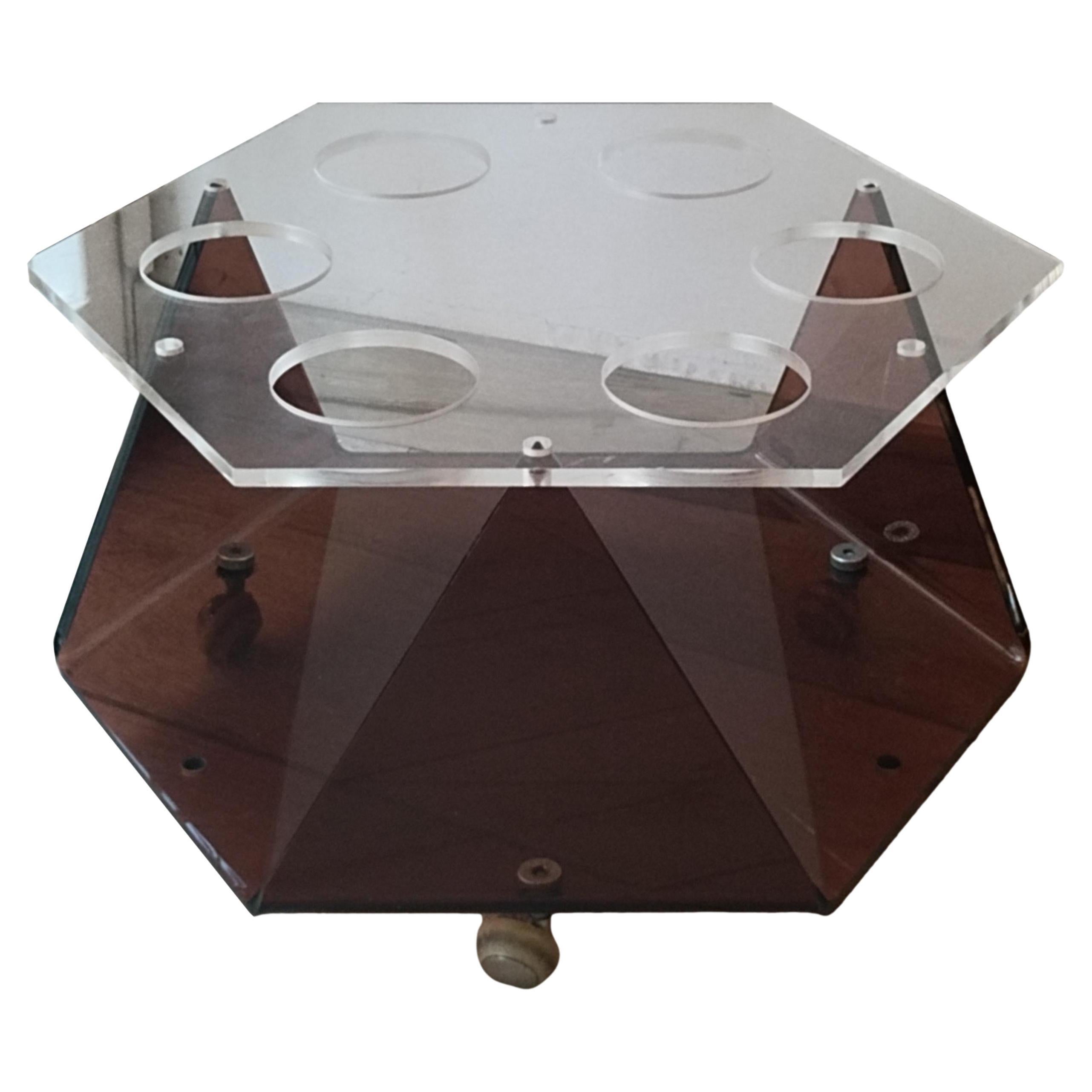 Carrellino Bar in Lucite Trasparente e Fume
, Italia 1970s en vente