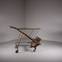 Wood and brass trolley, glass top, 1950s